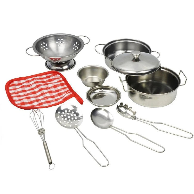 Kitchen Pretend Play Accessories Toys with Stainless Steel Cookware Pots and Pans Set,Cooking Utensils, Gifts Learning Tool