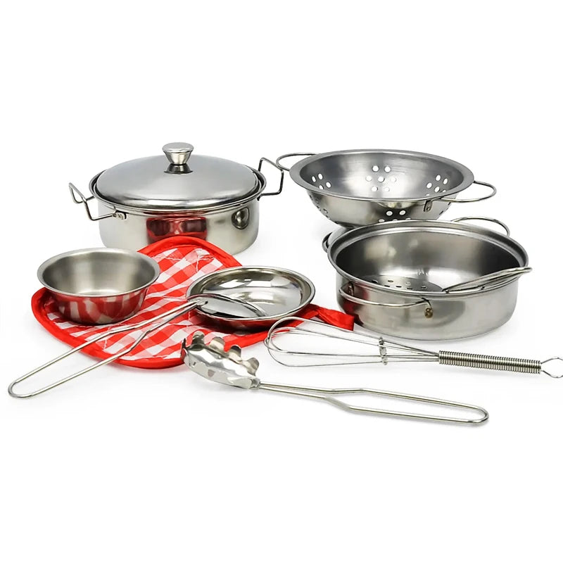 Kitchen Pretend Play Accessories Toys with Stainless Steel Cookware Pots and Pans Set,Cooking Utensils, Gifts Learning Tool