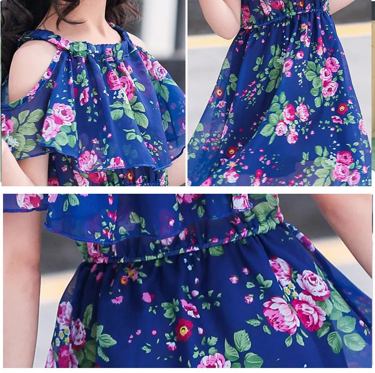 Girls Dress Summer 2025 Teen Floral Pattern Beach Dress For Girl Bohemia Princess Children Dresses Costume 5 6 7 8 9 10 12 Years