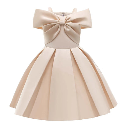 Girls Dresses 2025 Summer Off Shoulder A Line Casual Party Dresses Sweet Pink Bow Elegant Dress Size 6 Years Old Little Girls