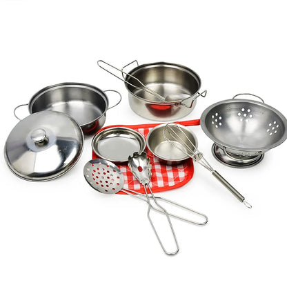 Kitchen Pretend Play Accessories Toys with Stainless Steel Cookware Pots and Pans Set,Cooking Utensils, Gifts Learning Tool
