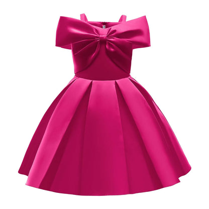 Girls Dresses 2025 Summer Off Shoulder A Line Casual Party Dresses Sweet Pink Bow Elegant Dress Size 6 Years Old Little Girls