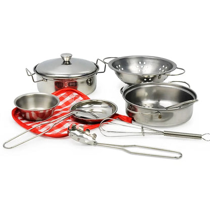Kitchen Pretend Play Accessories Toys with Stainless Steel Cookware Pots and Pans Set,Cooking Utensils, Gifts Learning Tool