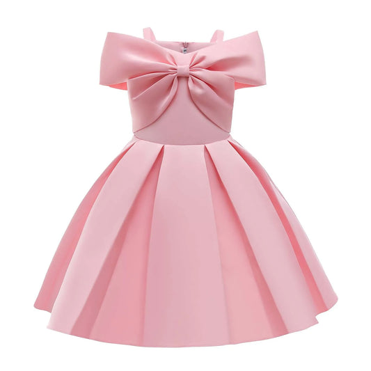 Girls Dresses 2025 Summer Off Shoulder A Line Casual Party Dresses Sweet Pink Bow Elegant Dress Size 6 Years Old Little Girls