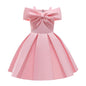 Girls Dresses 2025 Summer Off Shoulder A Line Casual Party Dresses Sweet Pink Bow Elegant Dress Size 6 Years Old Little Girls